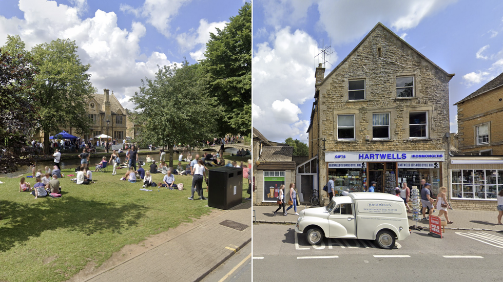 \u200bSide-by-side Google Street View images of Bourton from summer 2021