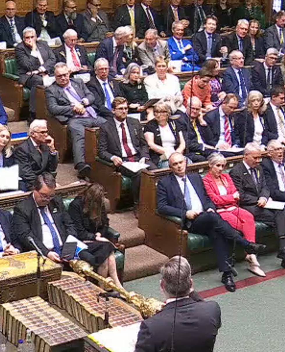 \u200bSir Keir was seen looking towards the Reform MPs laughing at his answer