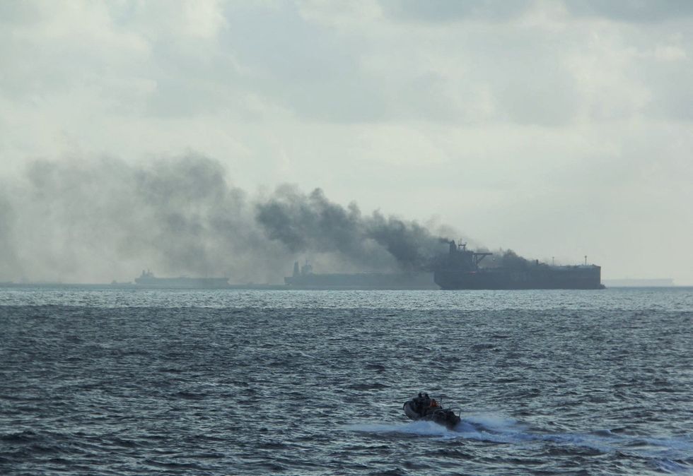 \u200bSmoke could be seen from one of the freighters