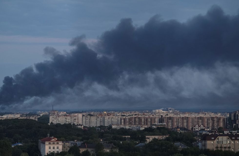 \u200bSmoke is seen in the city after a Russian drone and missile strike, amid Russia's attack on Ukraine, in Lviv