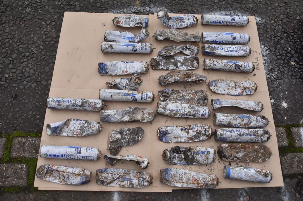 \u200bSome of the 100 gas canisters used to make cannabis gummy sweets