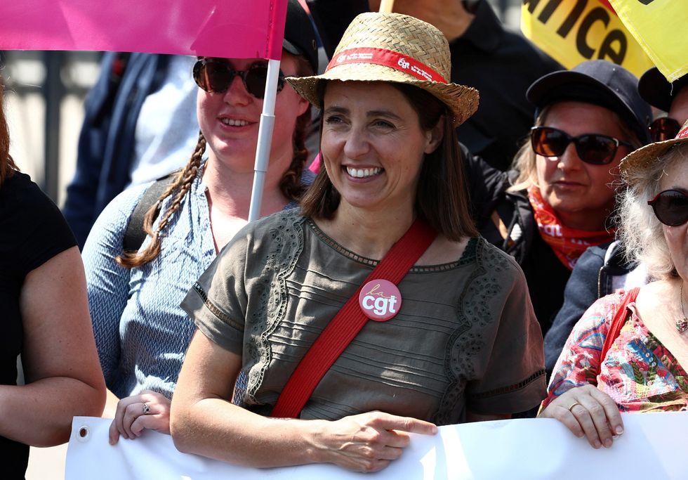 \u200bSophie Binet joins the demonstration in front of the National Assembly in Paris today