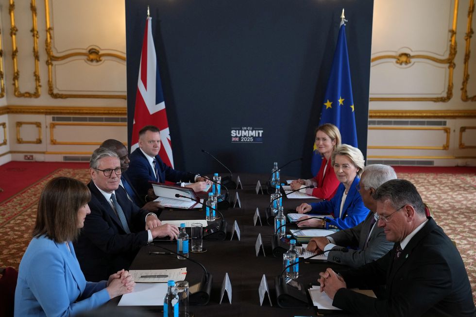 \u200bStarmer looks on during a meeting between the UK and the EU