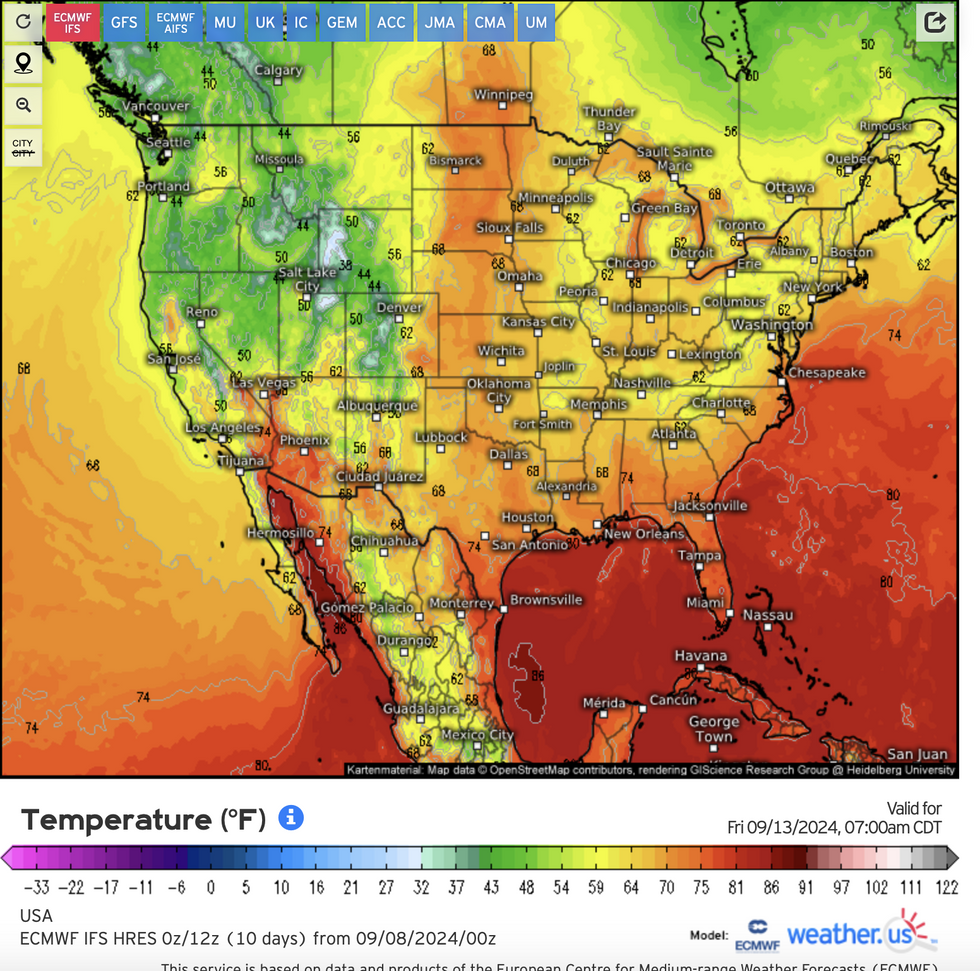 \u200bTemperatures dip to the north/ west and central US
