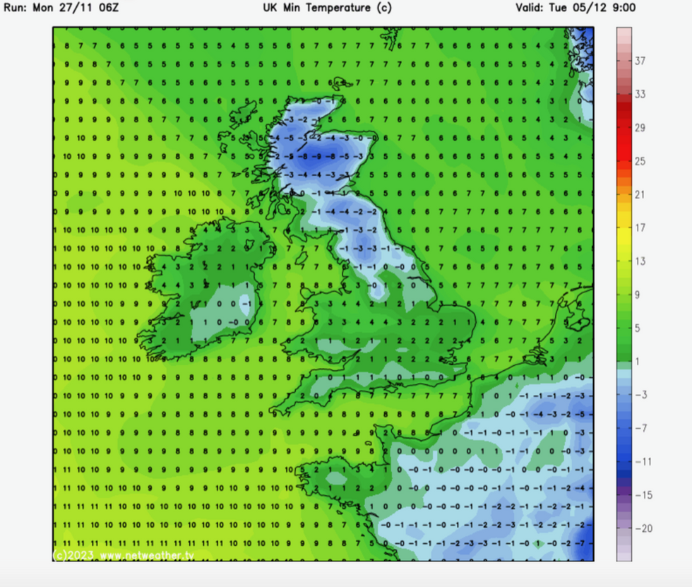 \u200bTemperatures to hit -9C at their peak