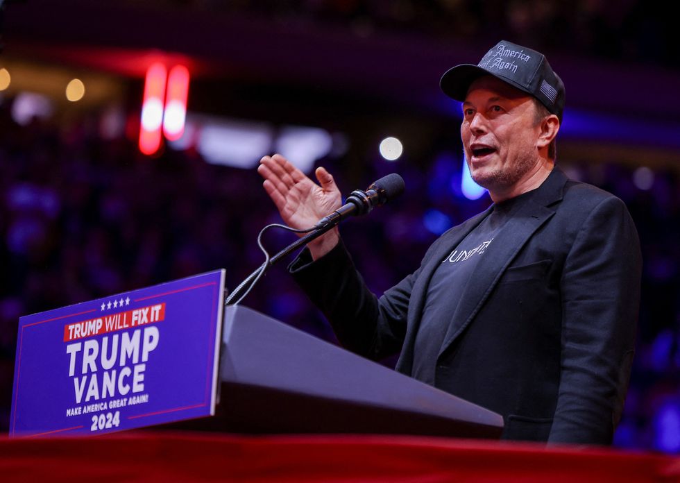 \u200bTesla CEO and X owner Elon Musk speaks during a rally for Republican presidential nominee