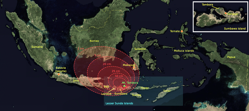 \u200bThe ashfall from the 1815 explosion