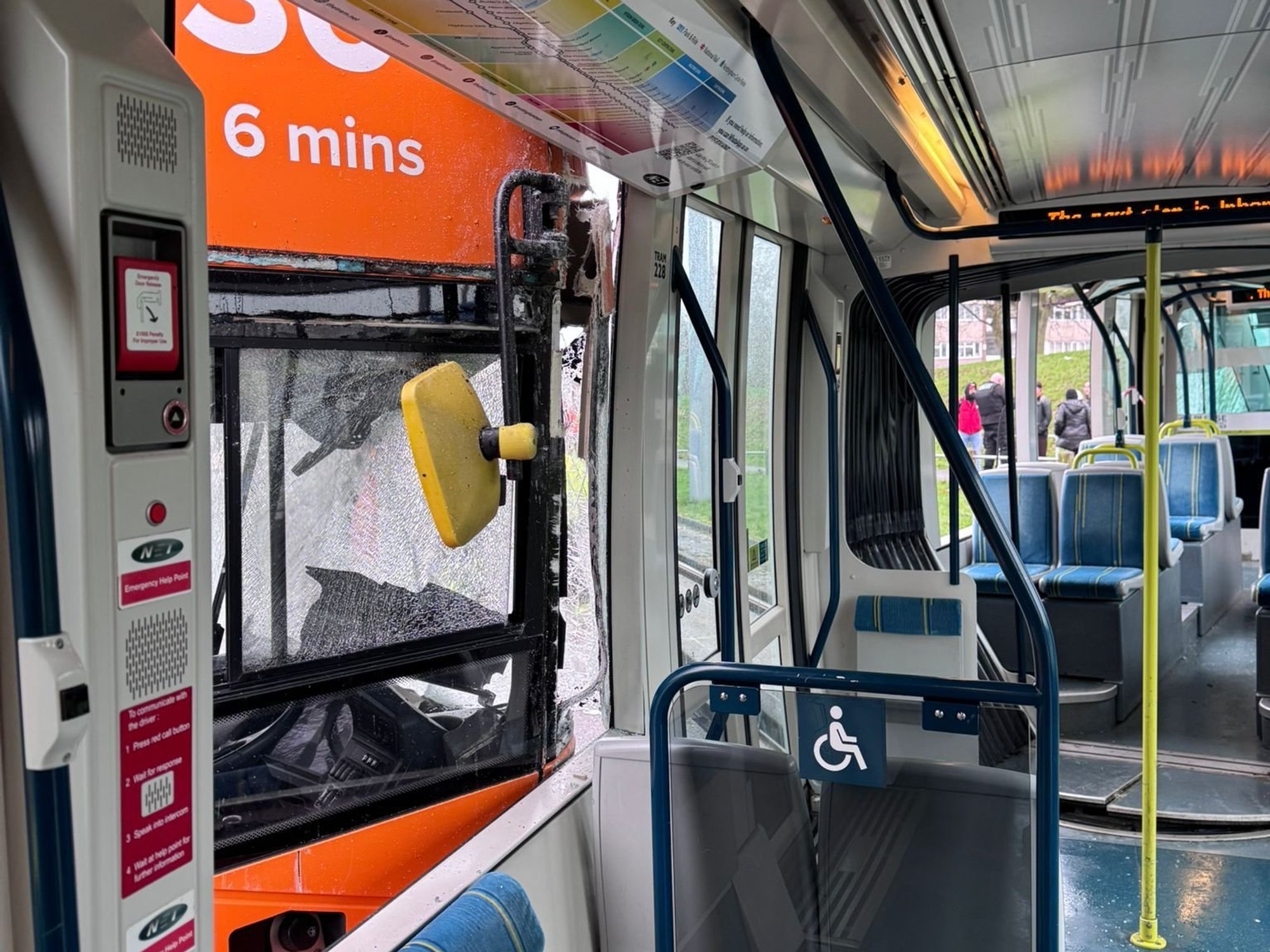 \u200bThe damage could be seen from inside the tram