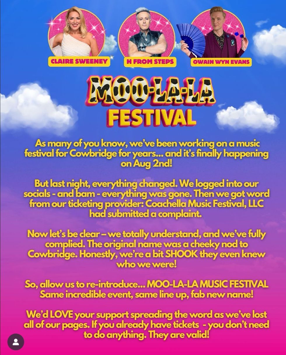 \u200bThe festival was forced to rebrand as 'Moo-La-La'