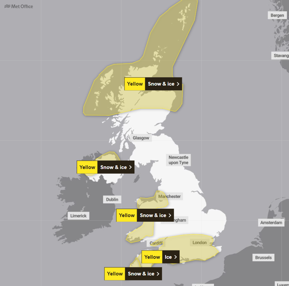 \u200bThe five yellow alerts that are active on January 9