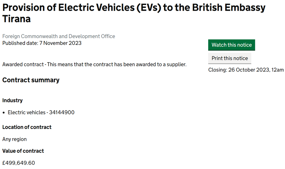 \u200bThe Foreign Office contract that spent \u00a3499,649 of taxpayer money on electric Porsches for Albanian prisons