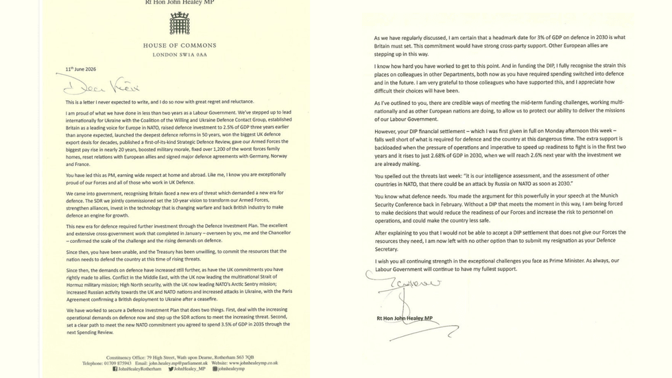 \u200bThe letter submitted to the Prime Minister expressed concern over the lack of defence spending