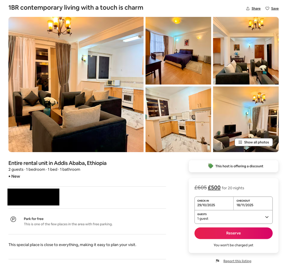 \u200bThe listing is for 20 nights at \u00a3500