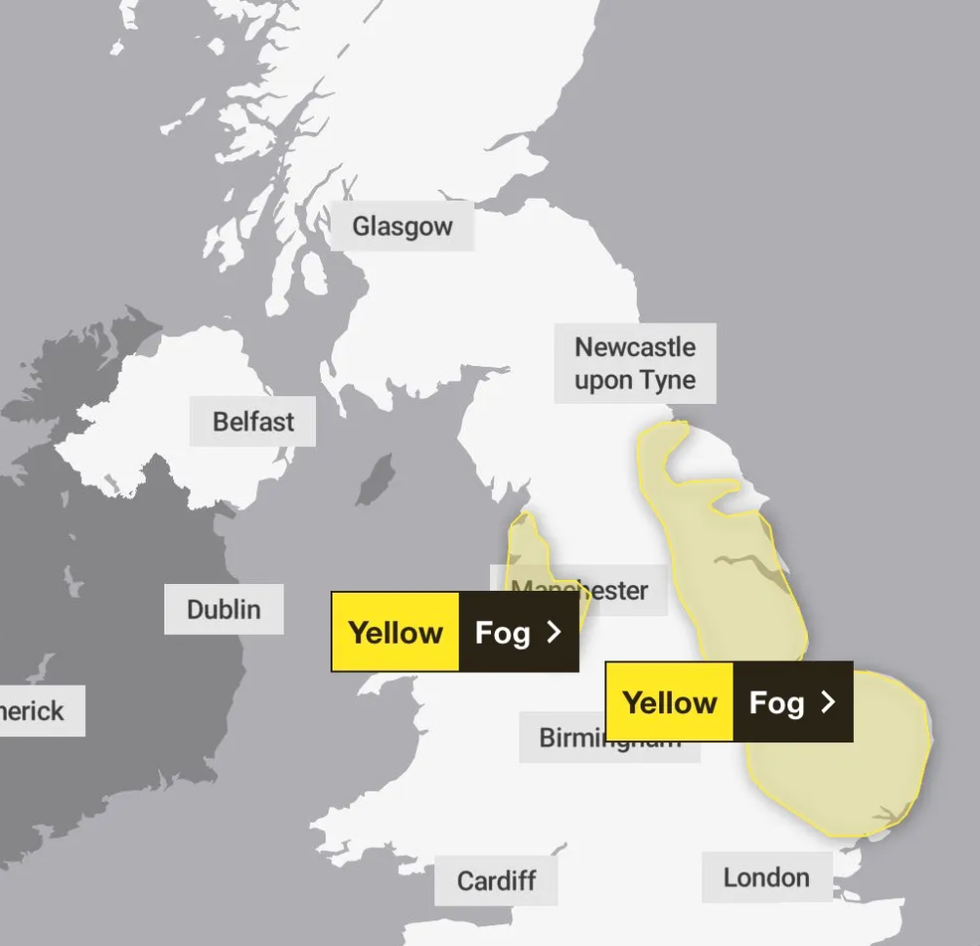 \u200bThe Met Office earlier issued two fog warnings