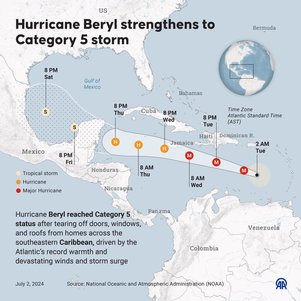 \u200bThe pathway of Hurricane Beryl