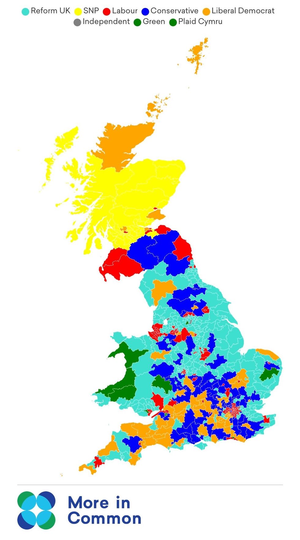 \u200bThe polling would see large red Labour areas turn turquoise