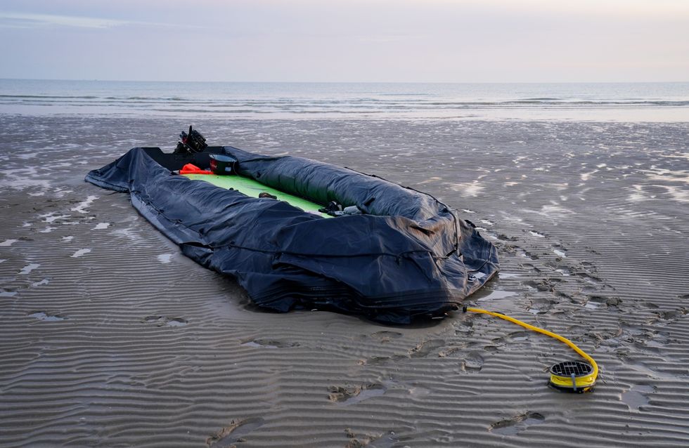 \u200bThe remains of a small boat on the beach in Gravelines, France
