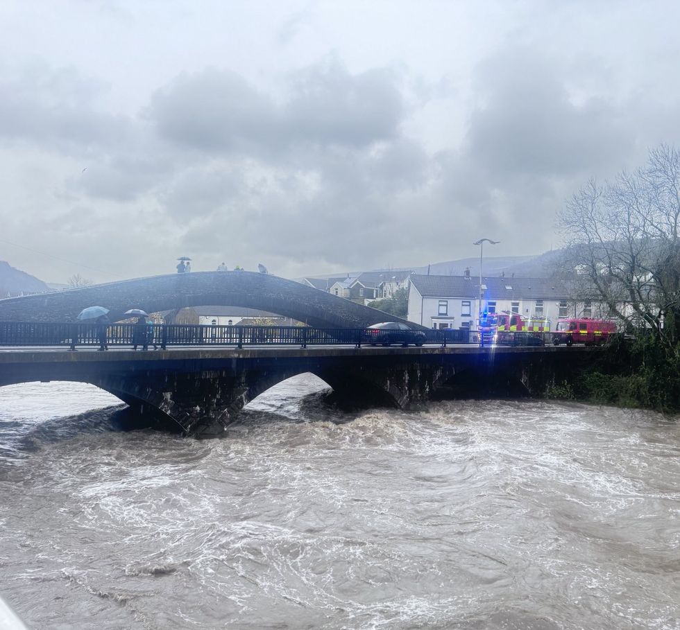 \u200bThe River Taff flooding in Pontypridd, Wales