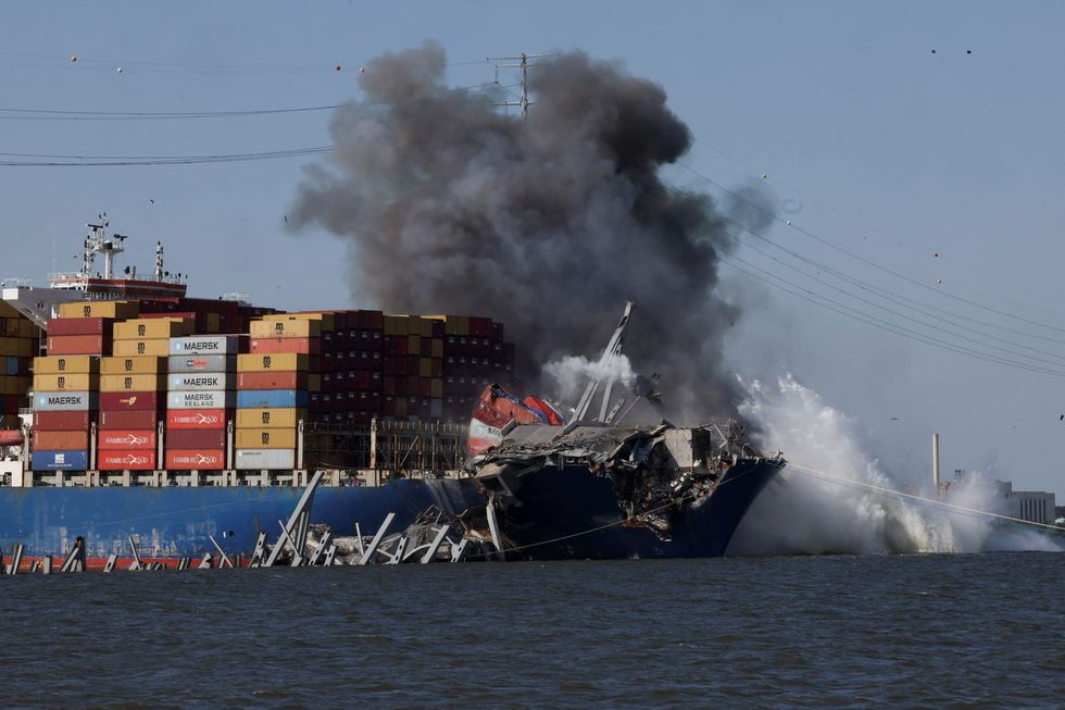 \u200bThe ruins of the bridge remain in the harbour