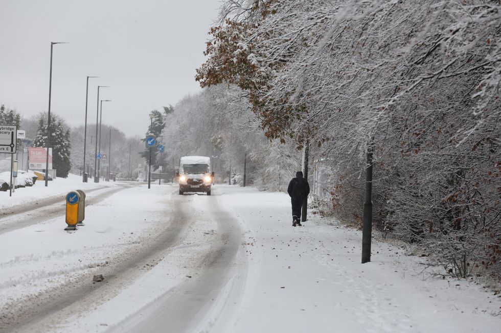 \u200bThe scene near Castlecary, North Lanarkshire, Scotland as Storm Bert is battering the country