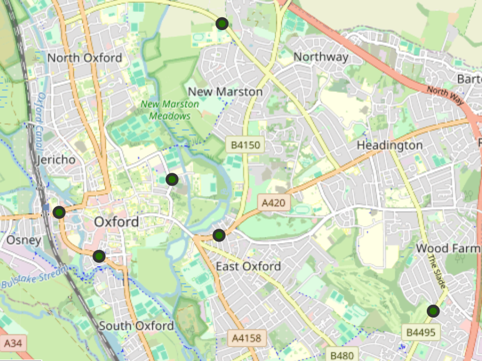 \u200bThe six streets marked in green will be part of Oxford's congestion charge scheme