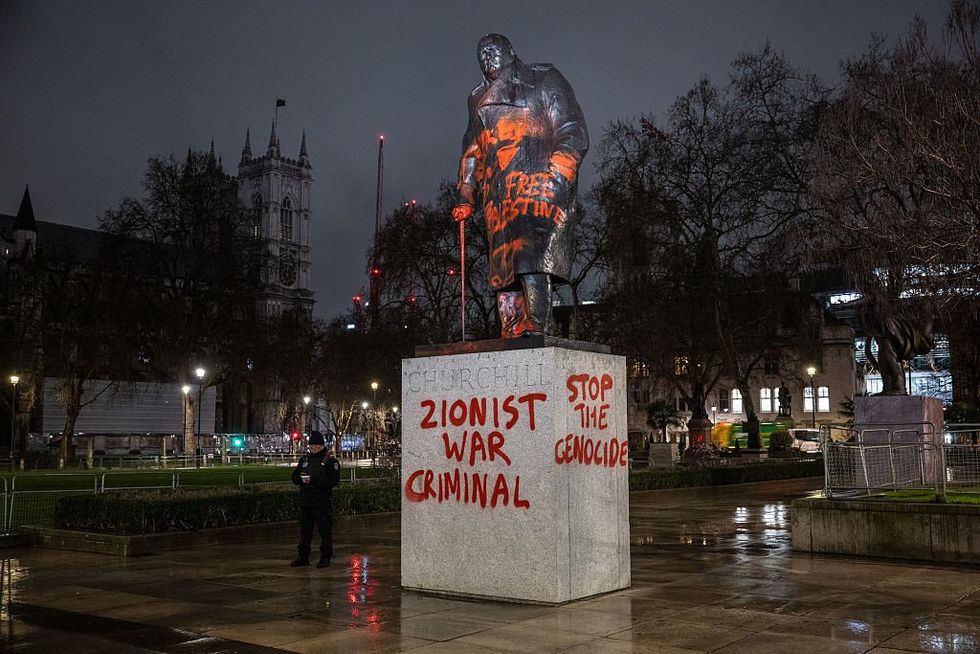 \u200bThe statue was vandalised with graffiti