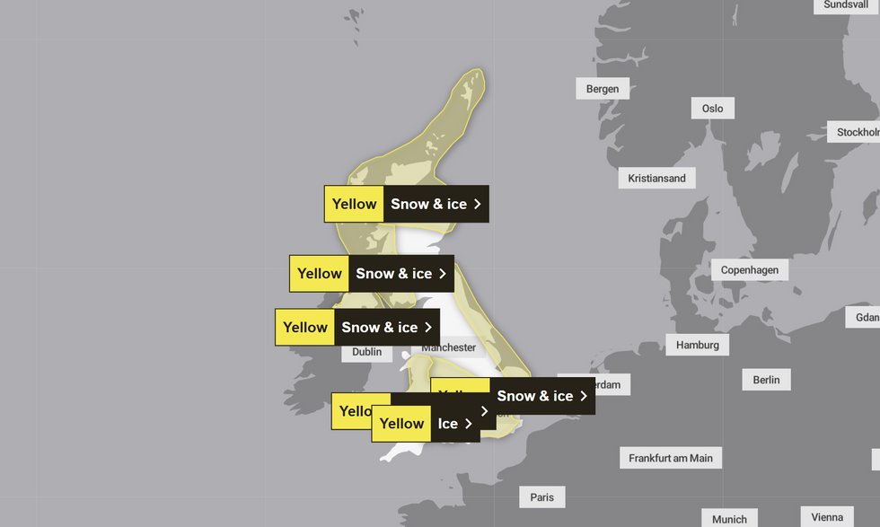\u200bThe warnings from the Met Office cover much of the country