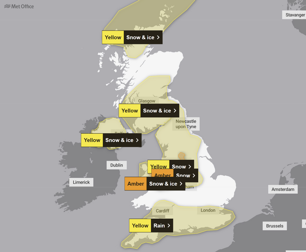 \u200bThe weather alerts have been issued across the UK