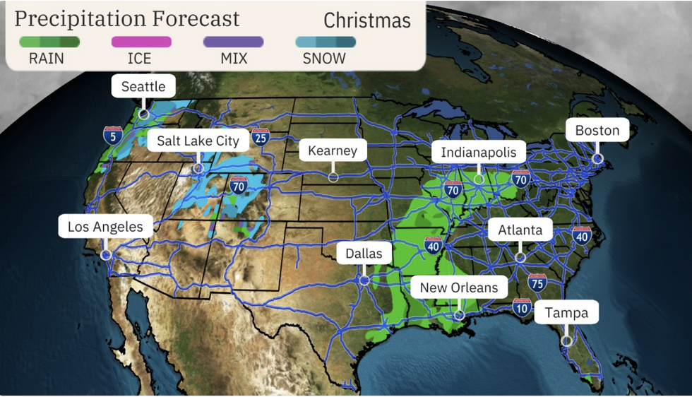 \u200bThe Weather Channel map shows the likelihood of rain and snow