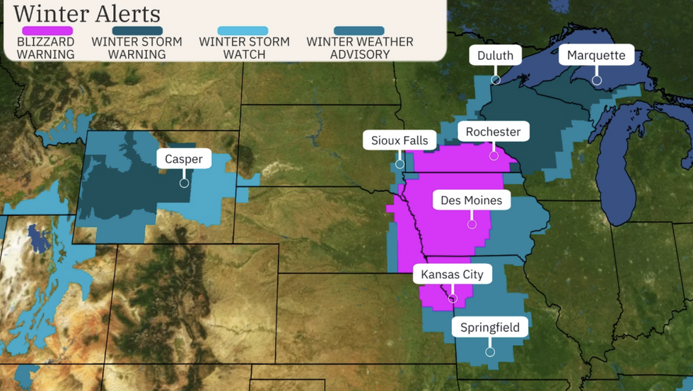 \u200bThe Weather Company issues blizzard and winter storm warnings