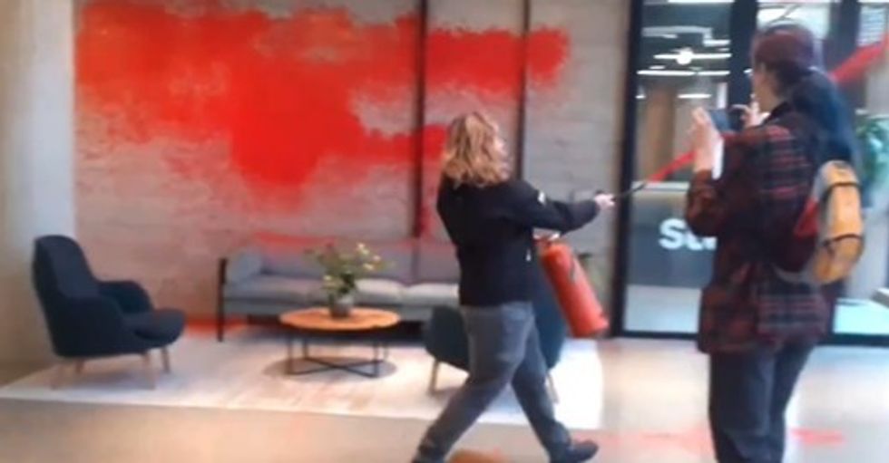 \u200bThey posted a video on social media of the activists vandalising the inside of the office