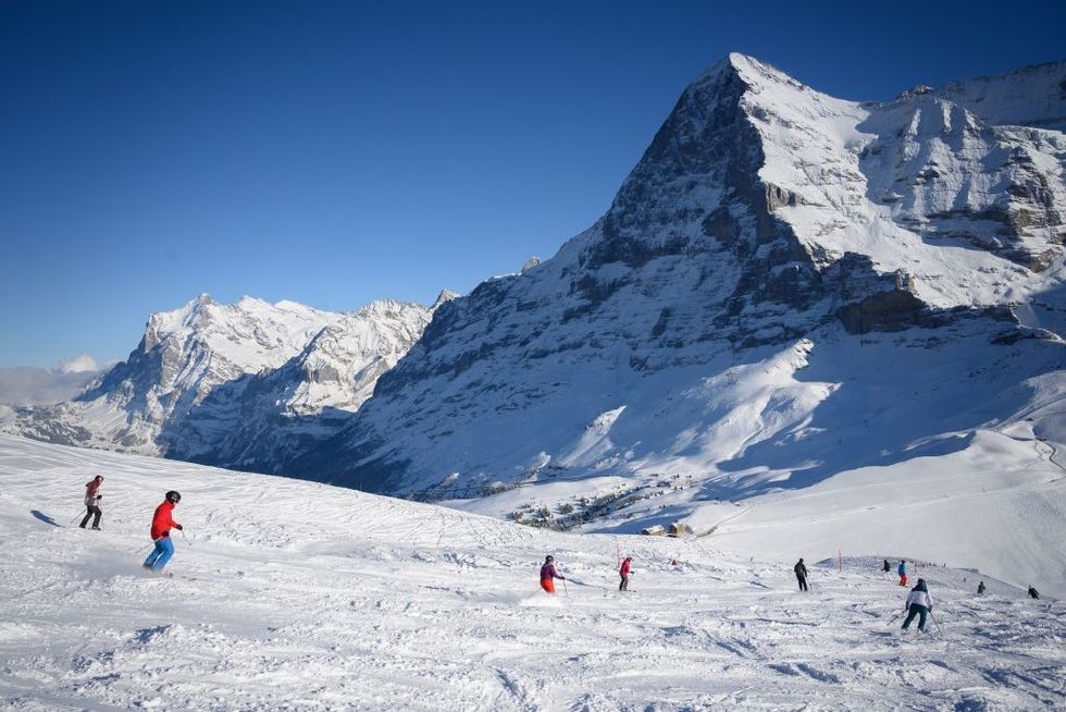 \u200bTourists skiing in Kleine Scheidegg near Grindelwald