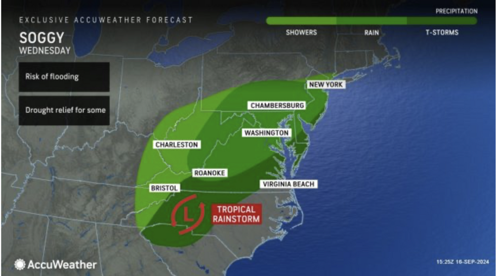 \u200bUS weather map shows risk of flooding in Carolinas, Virginia, Washington DC, Maryland, New Jersey, Delaware, and Pennsylvania