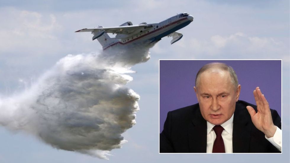 \u200bVladimir Putin and Beriev Be-200 aircraft