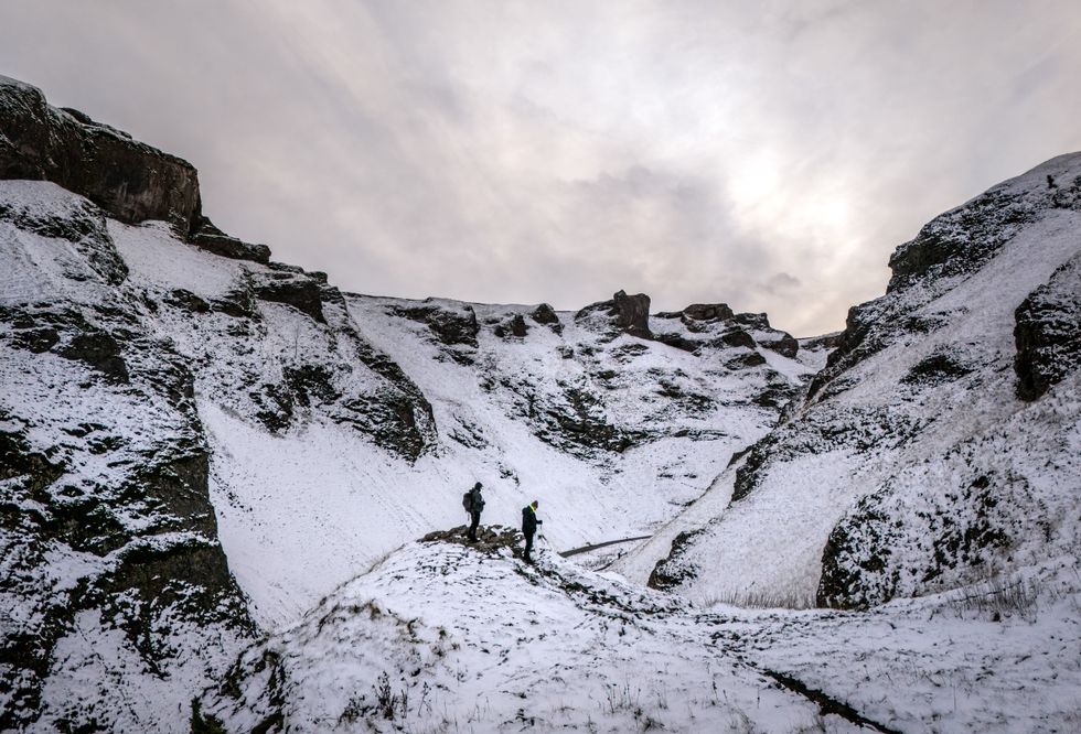 \u200bWalkers on Winnats Pass in the Peak District, Derbyshire
