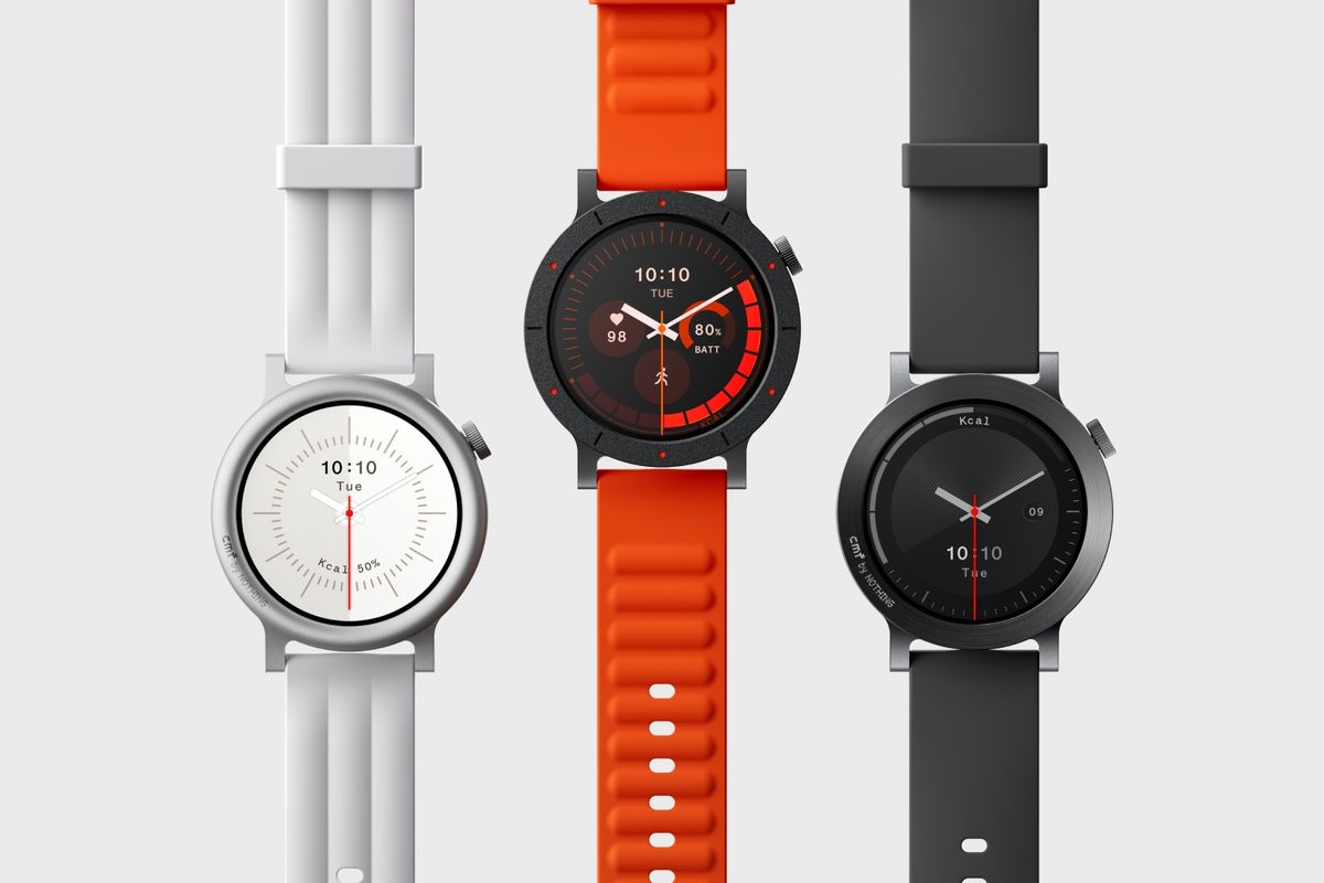 \u200bWatch 3 Pro from CMF pictured in Dark Grey, Light Grey, or Orange colourways