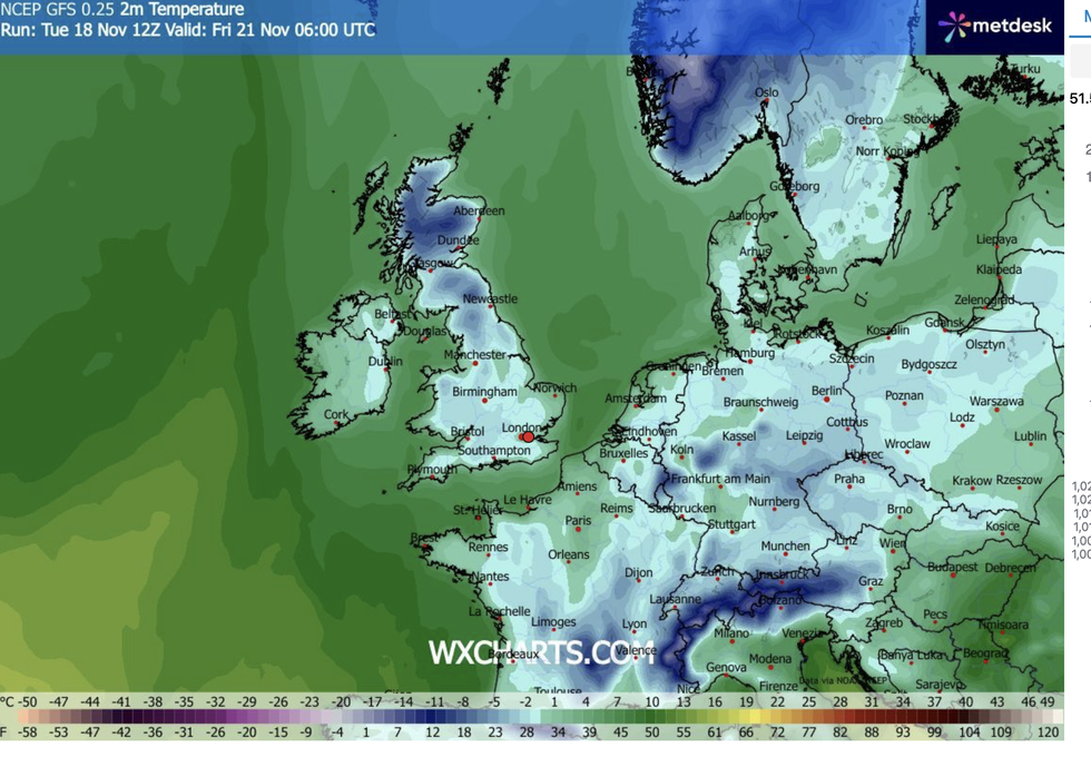 \u200bWX Charts map shows Britain will be covered in ice and snow