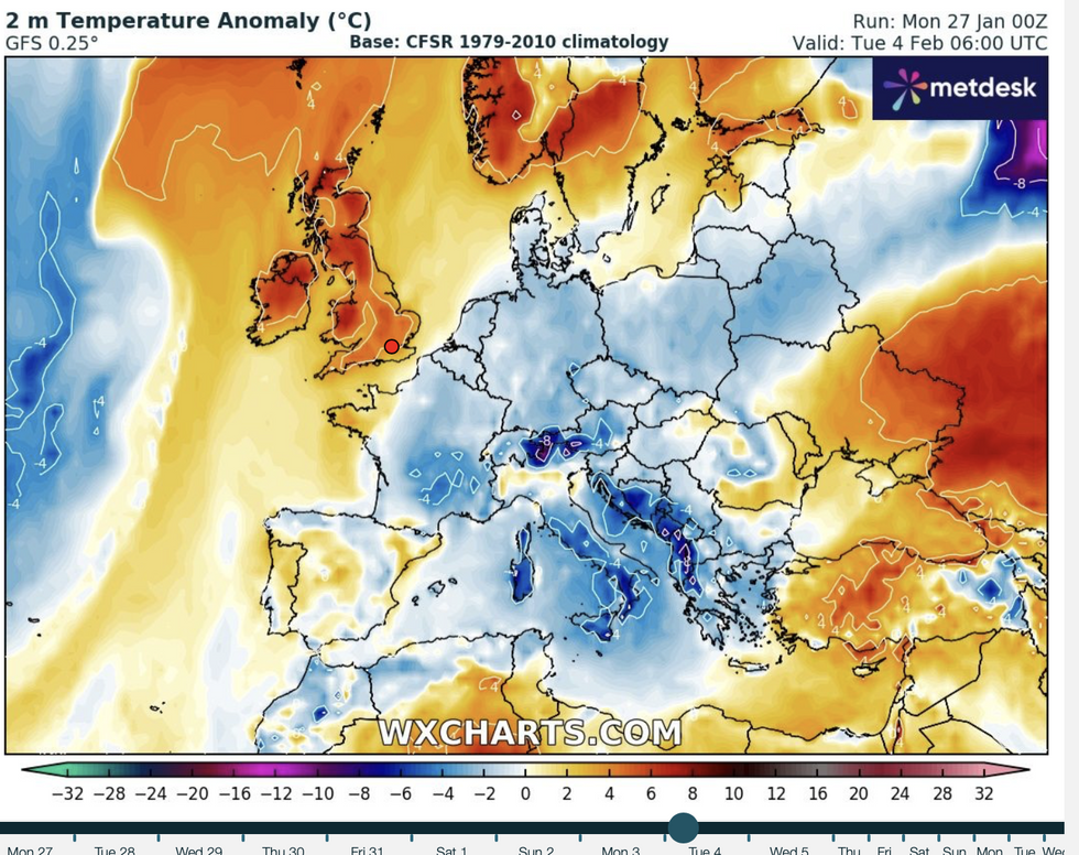 \u200bWX Charts map shows temperature anomaly likely to cover Britain