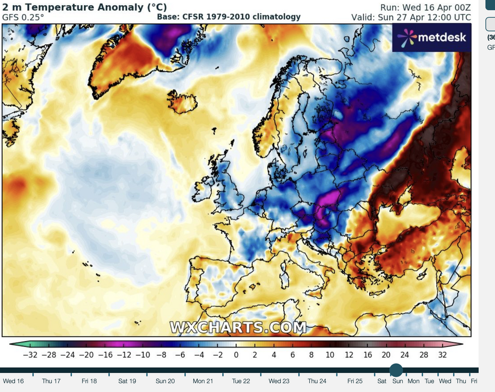 \u200bWX Charts map shows temperatures set to dip later in the month