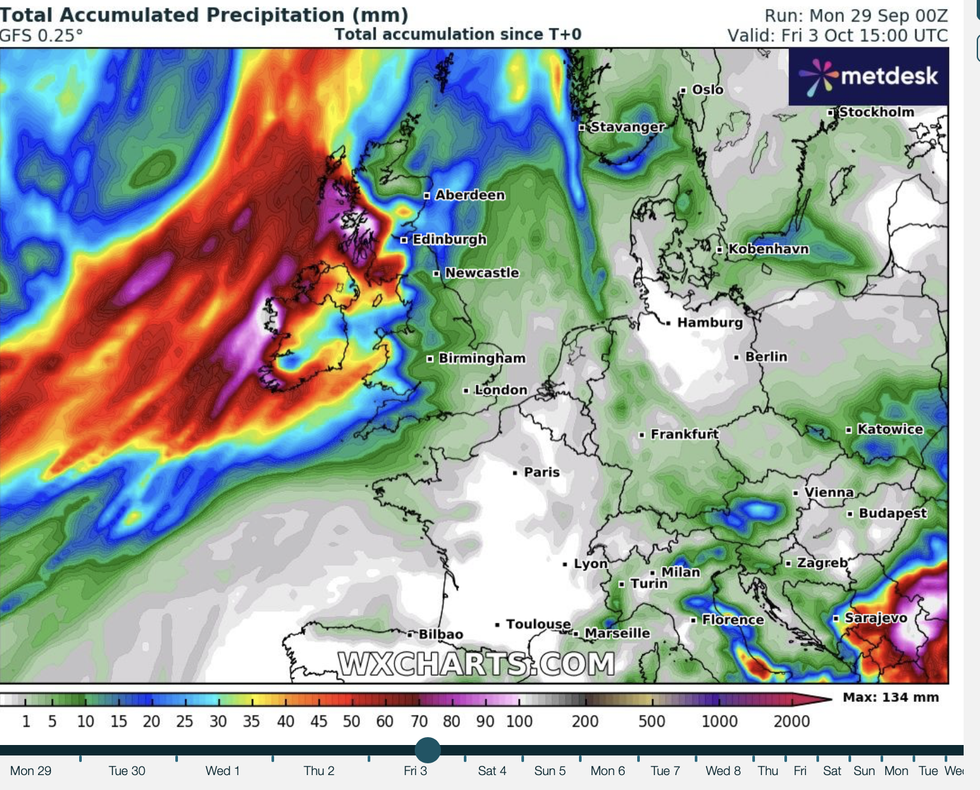 \u200bWX Charts map shows total rainfall later this week