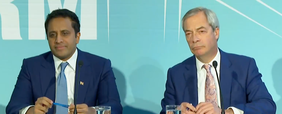 \u200bZia Yusuf and Nigel Farage during Reform UK's budget plan
