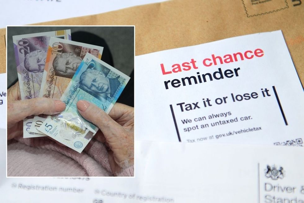 UK bank notes and a car tax reminder letter