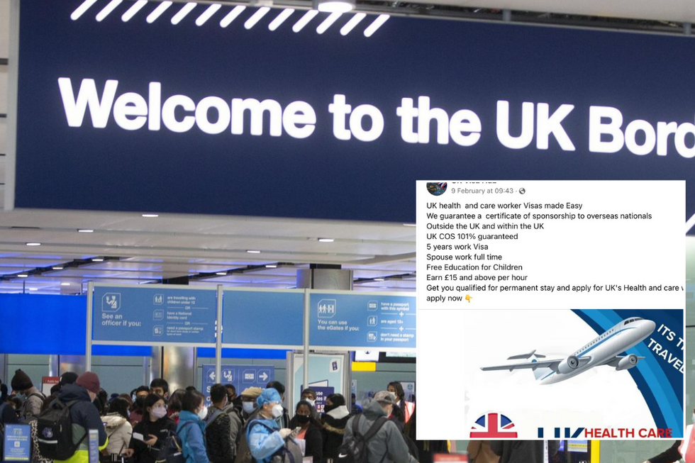UK border with inset of Skilled worker visa advert