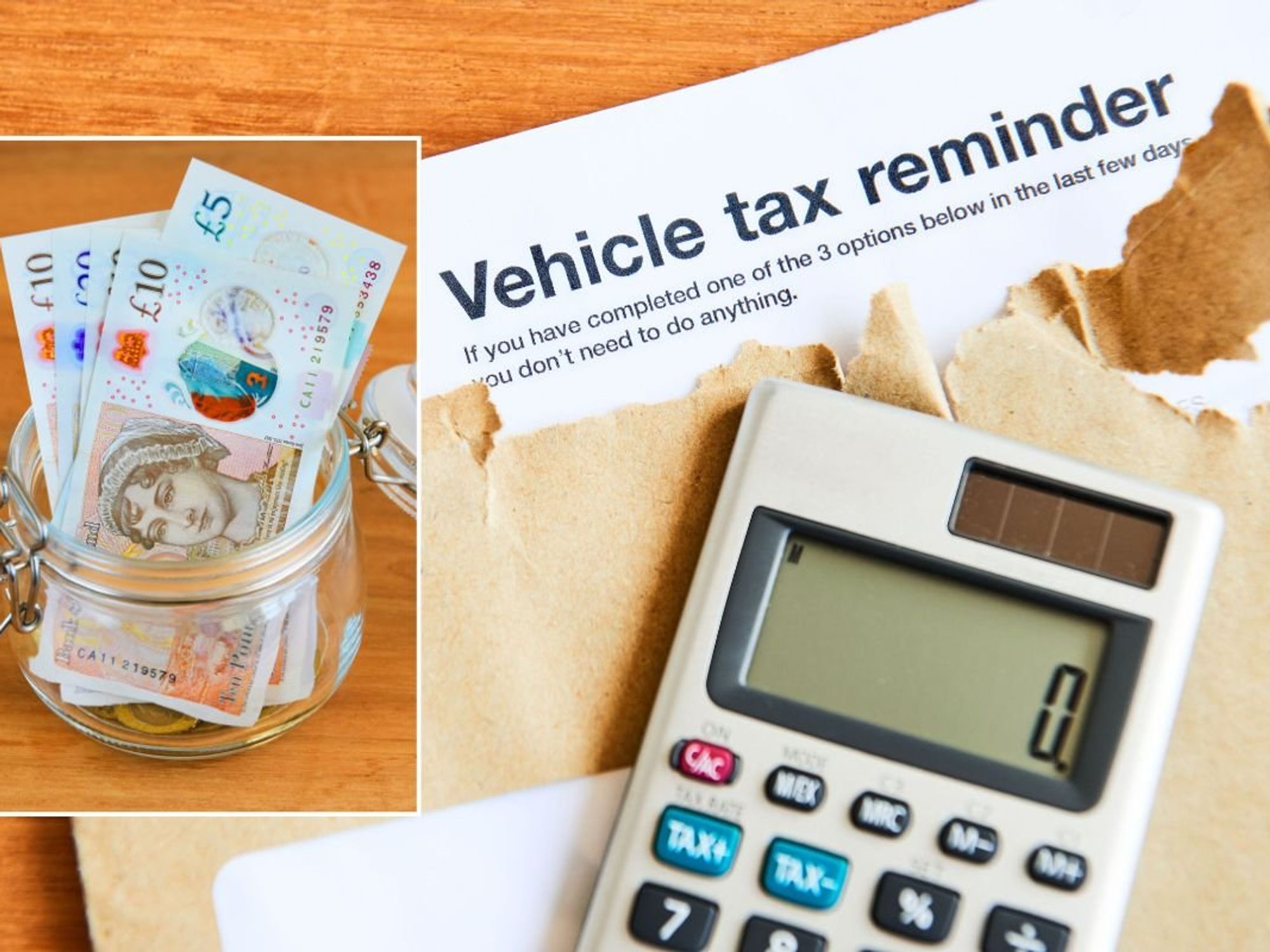 UK cash and a vehicle tax reminder letter