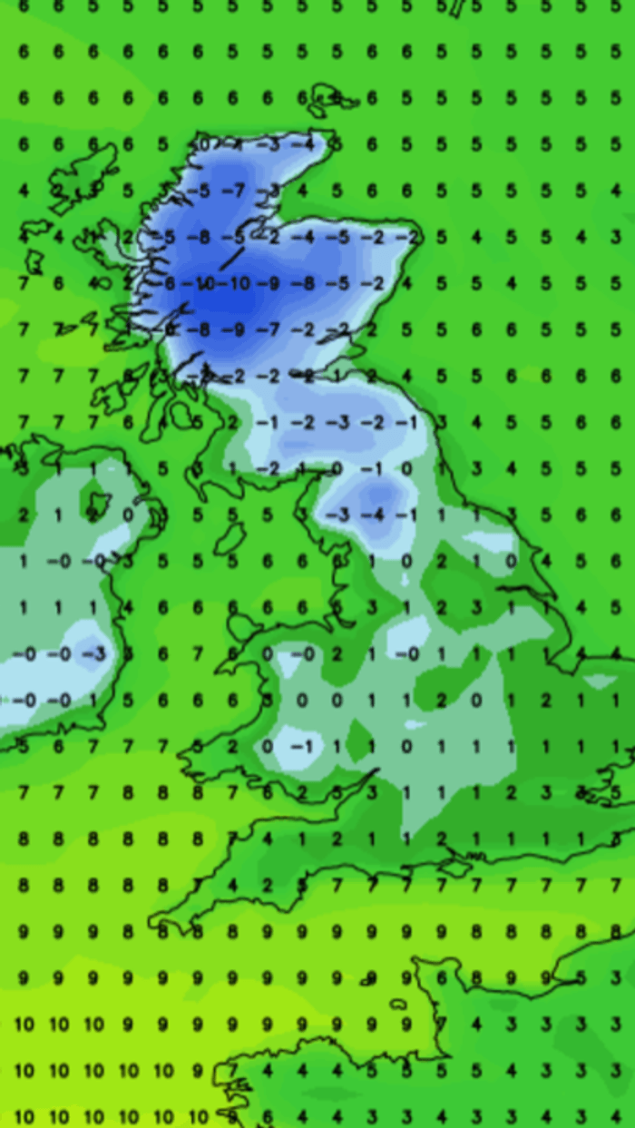 UK cold weather map