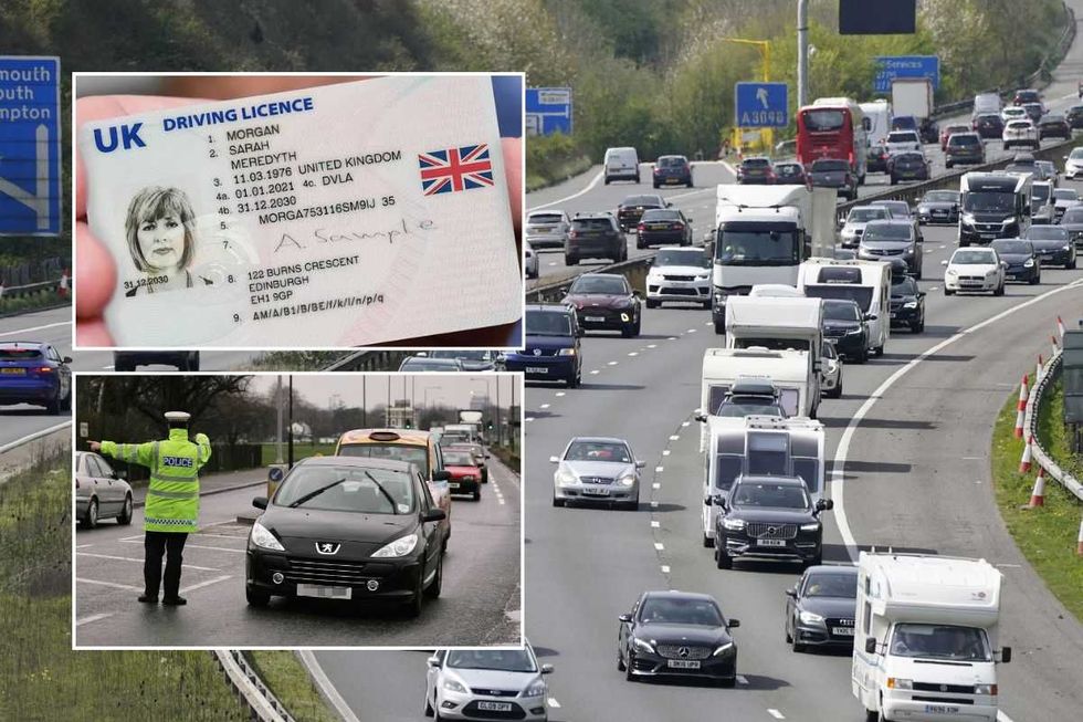 UK driving licence, a busy road and a police officer pulling a car over