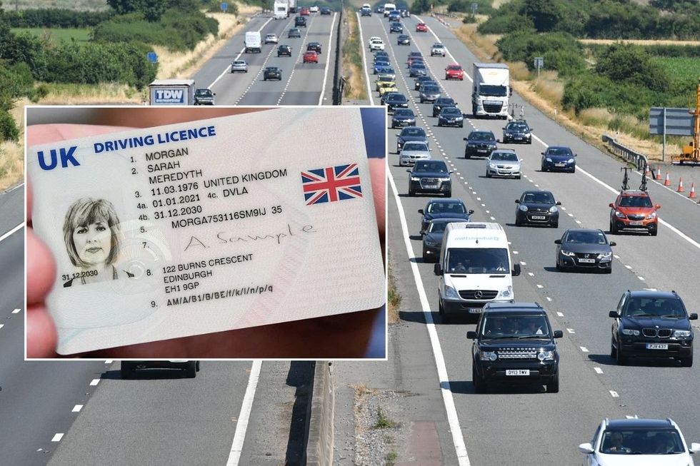 UK driving licence and a busy motorway