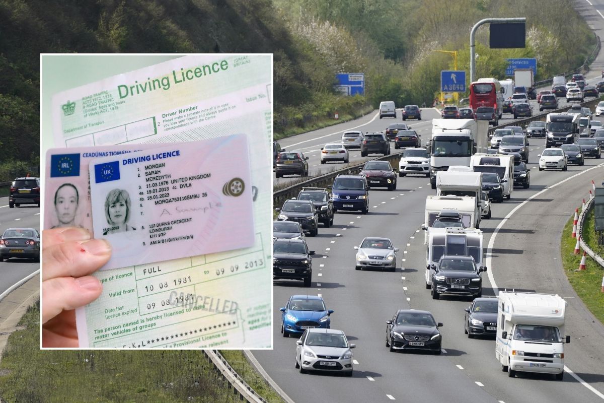 UK driving licence and a busy road
