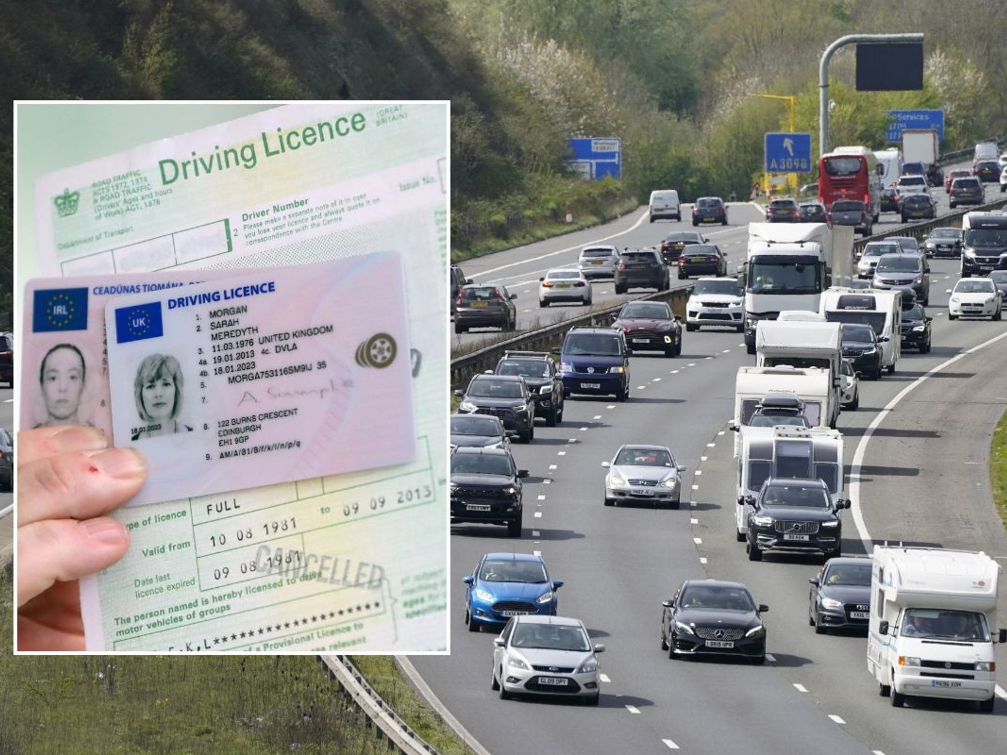 UK driving licence and a busy road