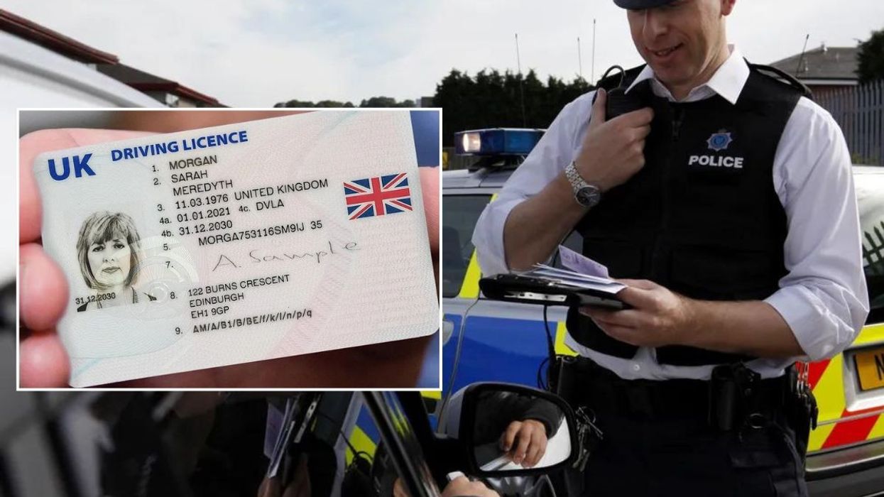 UK driving licence and a police officer